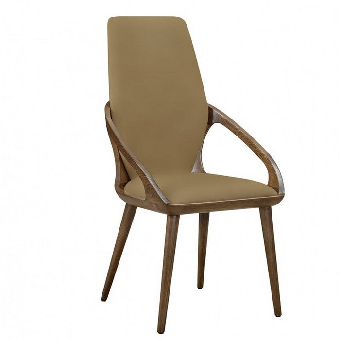 Leatherette Upholstered Dining Chair with Wooden Armrests ,Set of 2, Brown