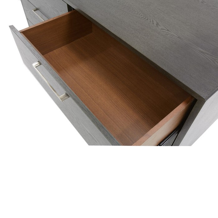 Wooden Dresser with 6 Drawers and Metal Bar Handles, Gray