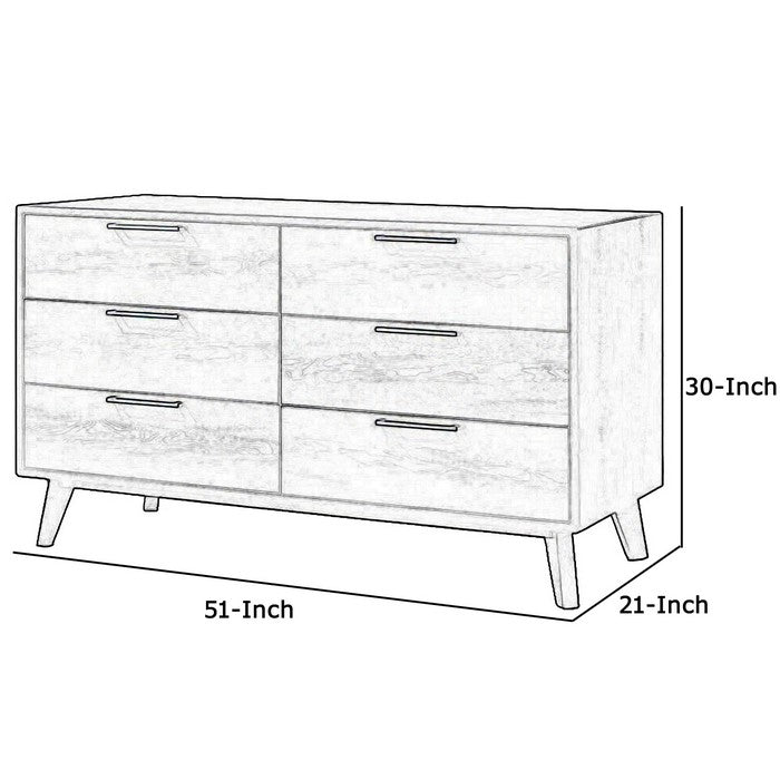 Wooden Dresser with 6 Drawers and Metal Bar Handles, Gray