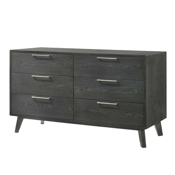 Wooden Dresser with 6 Drawers and Metal Bar Handles, Gray