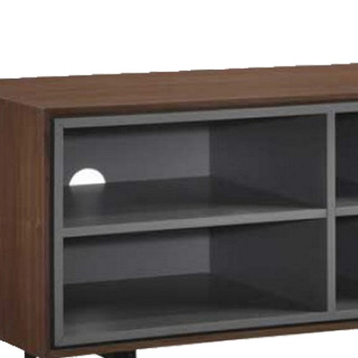 Wooden TV Stand with 4 Compartments and  2 Drawers, Brown and Gray