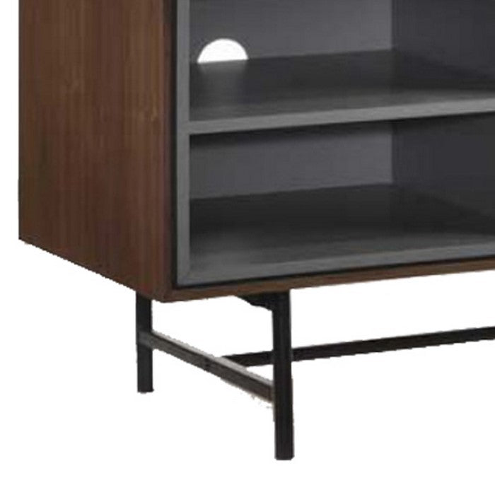 Wooden TV Stand with 4 Compartments and  2 Drawers, Brown and Gray