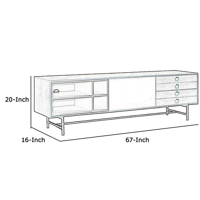 Wooden TV Stand with 4 Compartments and  2 Drawers, Brown and Gray