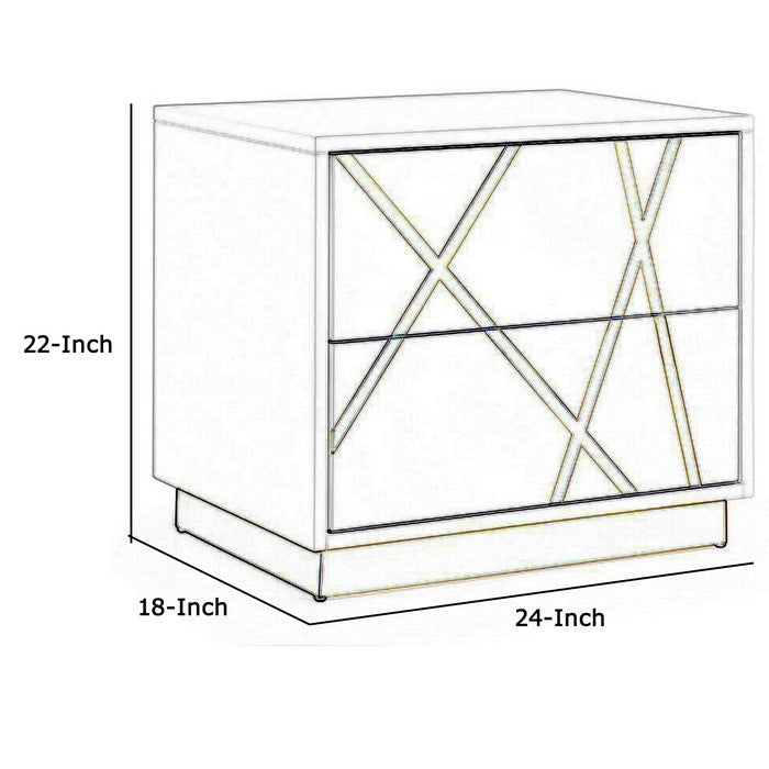 Wooden Nightstand with 2 Drawers and Gold Painted Accents, White and Gold