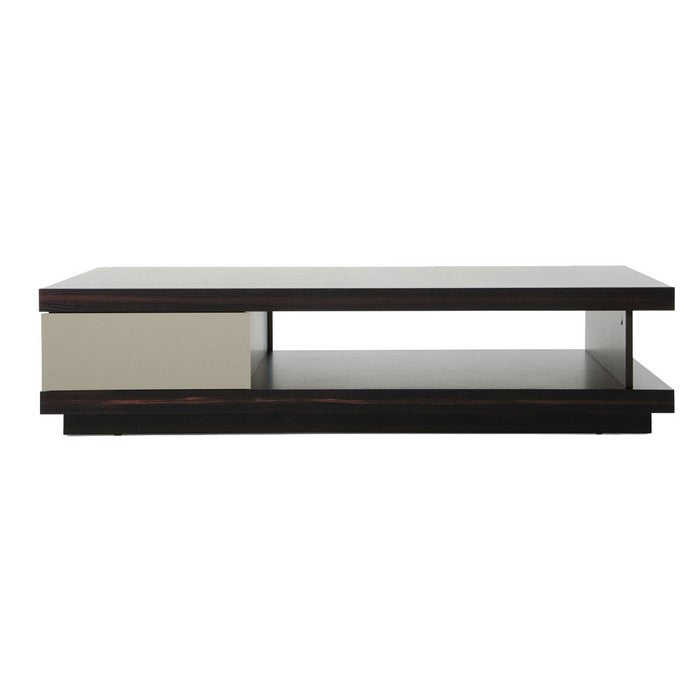 Wooden Coffee Table with Open Shelf and Storage Drawer, Brown and White