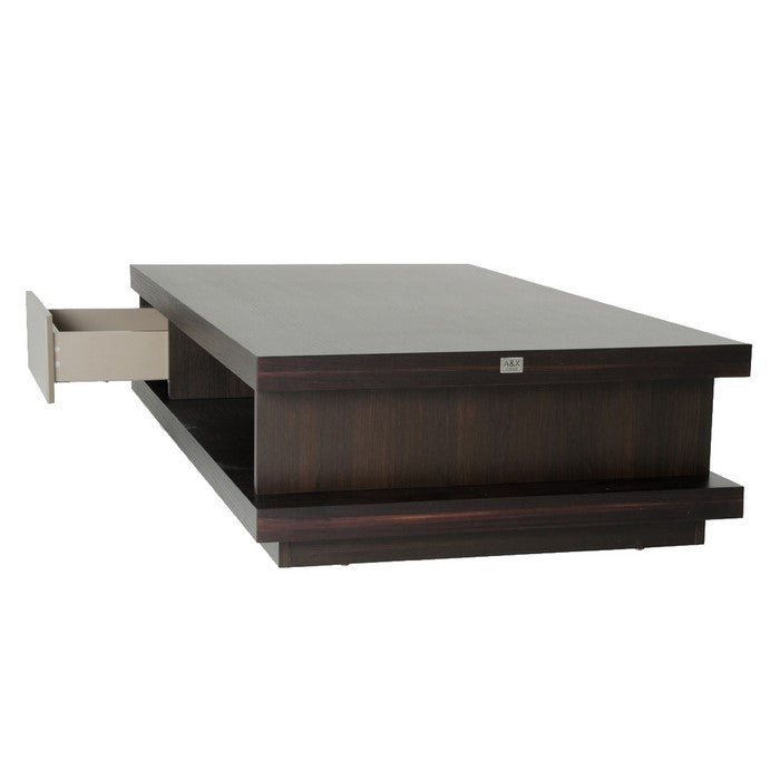 Wooden Coffee Table with Open Shelf and Storage Drawer, Brown and White