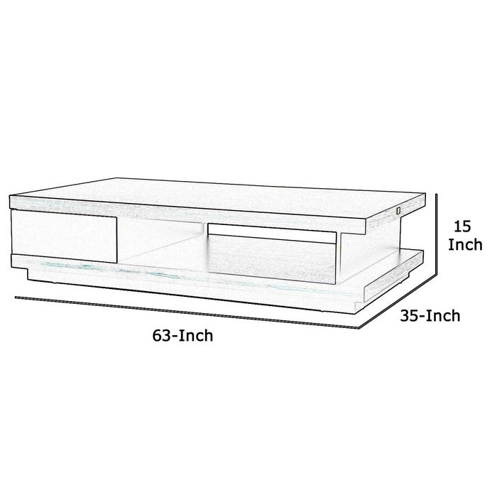 Wooden Coffee Table with Open Shelf and Storage Drawer, Brown and White
