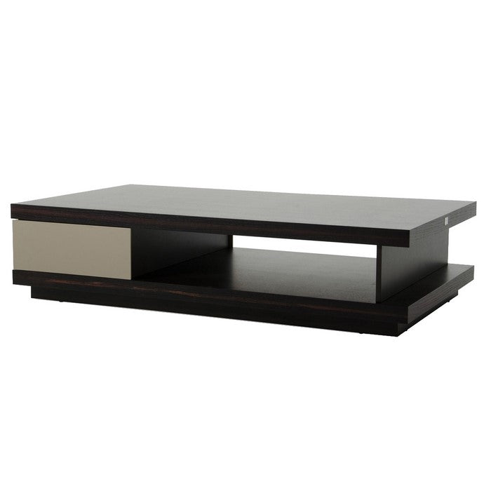 Wooden Coffee Table with Open Shelf and Storage Drawer, Brown and White
