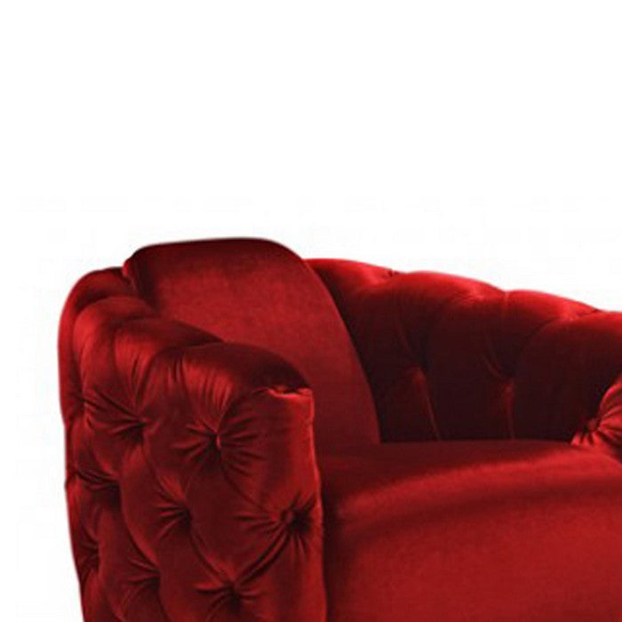 Velvet Upholstered Lounge Chair with Button Tufting, Red