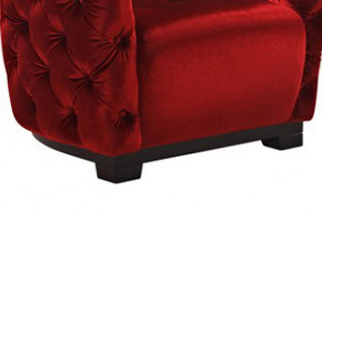 Velvet Upholstered Lounge Chair with Button Tufting, Red