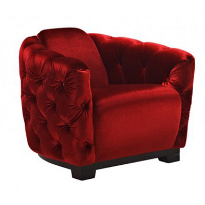 Velvet Upholstered Lounge Chair with Button Tufting, Red