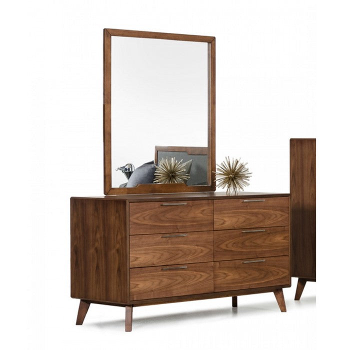 Wooden Dresser with 6 Drawers and Metal Bar Handles, Brown