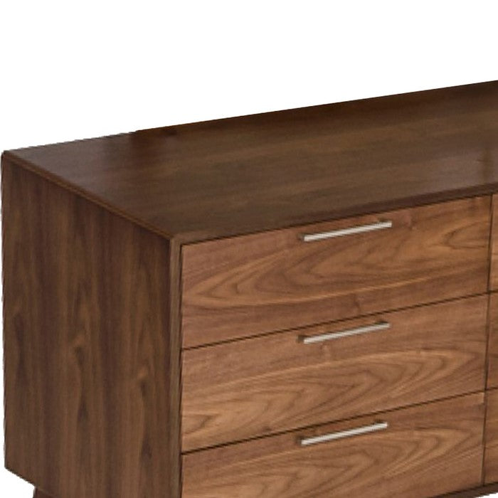 Wooden Dresser with 6 Drawers and Metal Bar Handles, Brown