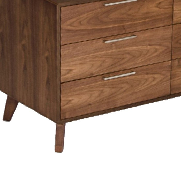 Wooden Dresser with 6 Drawers and Metal Bar Handles, Brown