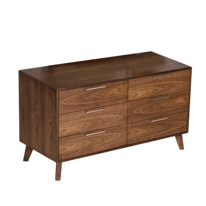 Wooden Dresser with 6 Drawers and Metal Bar Handles, Brown