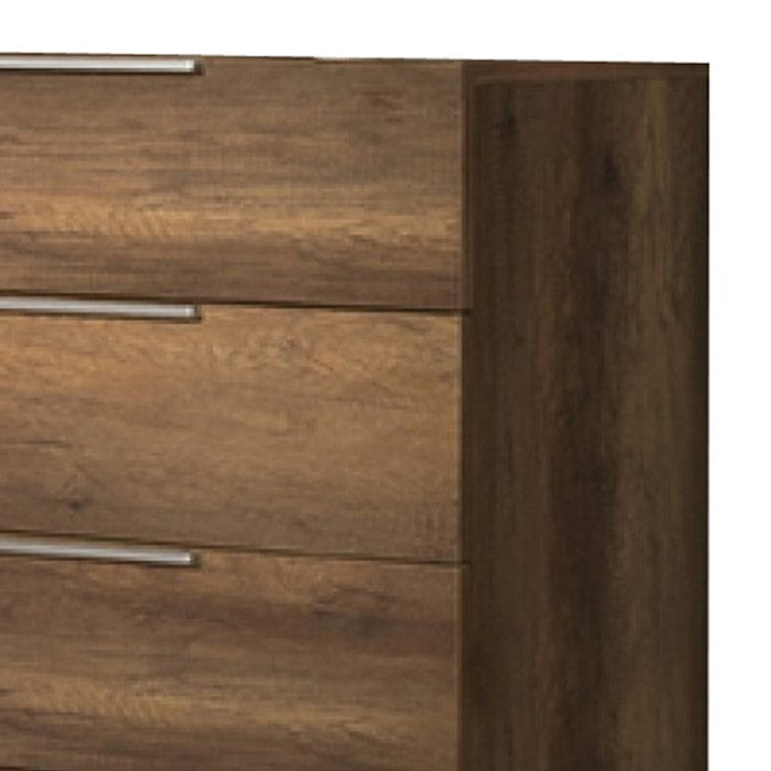 5 Drawers Wooden Chest with Metal Bar Handles and Base, Brown