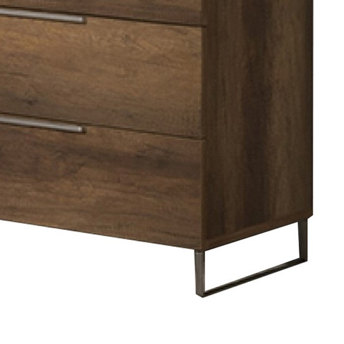 5 Drawers Wooden Chest with Metal Bar Handles and Base, Brown