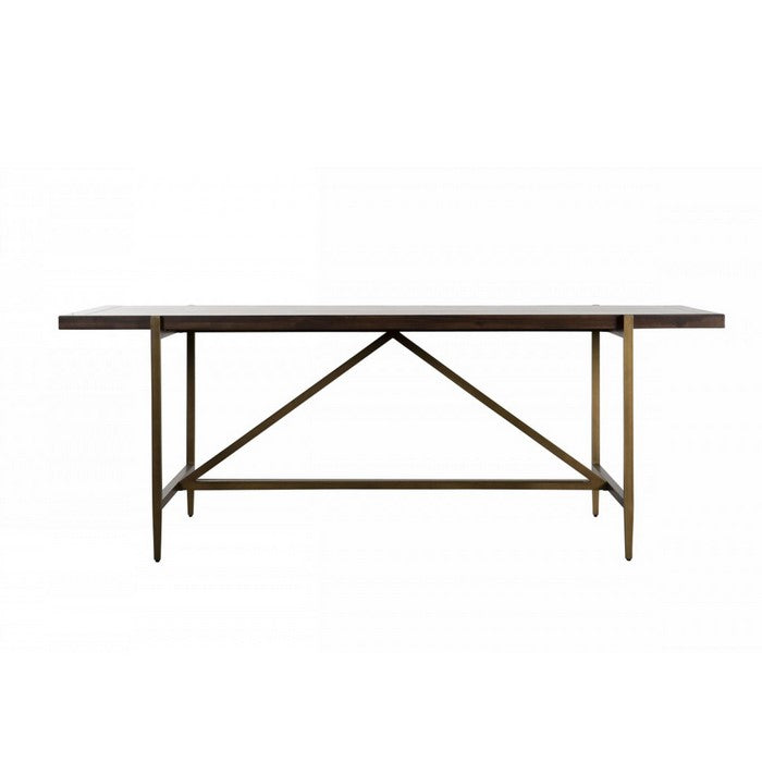 Rectangular Top Wooden Dining Table with Tapered Metal Legs, Brown