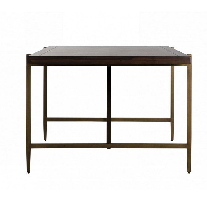 Rectangular Top Wooden Dining Table with Tapered Metal Legs, Brown
