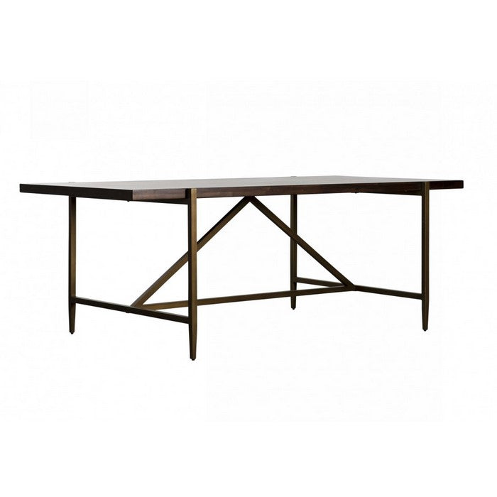 Rectangular Top Wooden Dining Table with Tapered Metal Legs, Brown