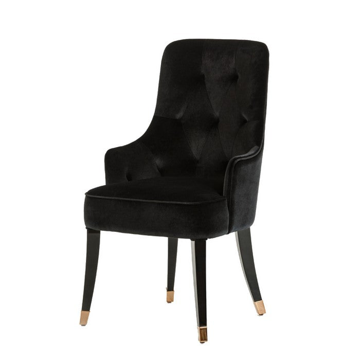 Velvet Upholstered Dining Chair with Tufted Backrest and Flared Legs, Black