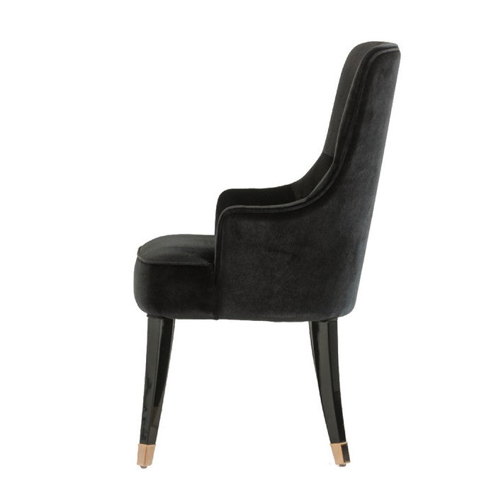 Velvet Upholstered Dining Chair with Tufted Backrest and Flared Legs, Black