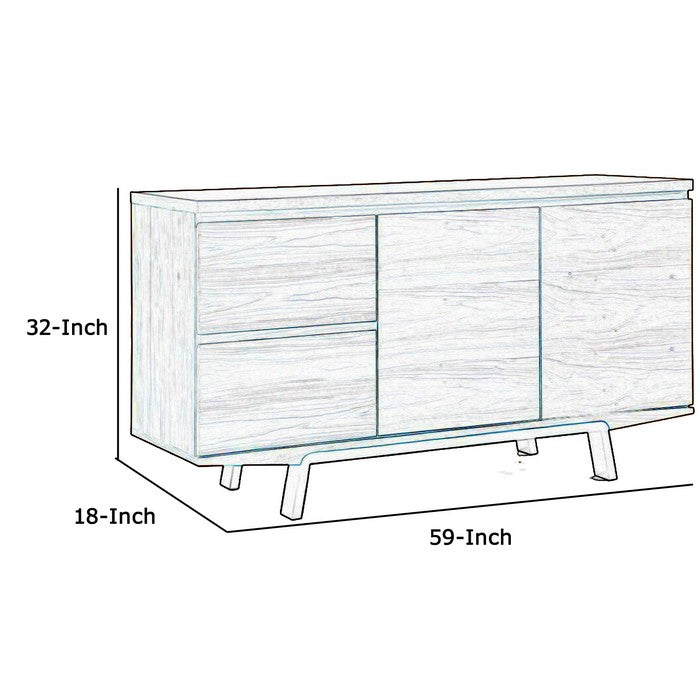 Transitional Wooden Buffet with 2 Drawers and 2 Doors, Brown