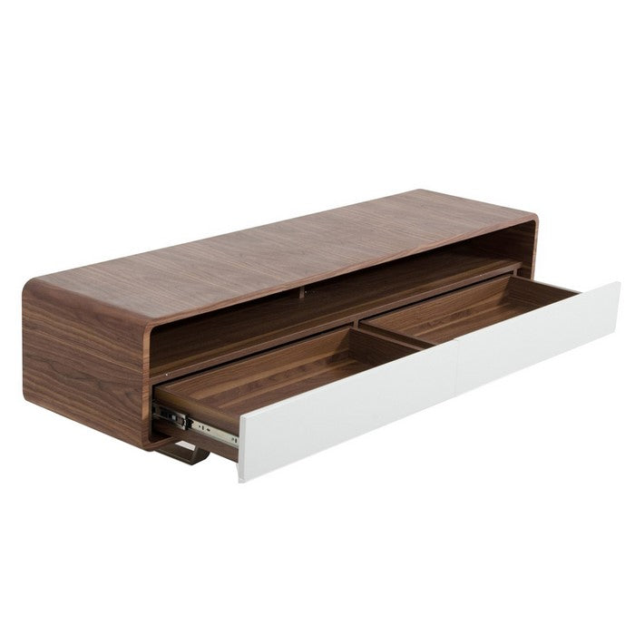 Wooden TV Stand with 2 Drawers and 2 Compartments, Brown and White