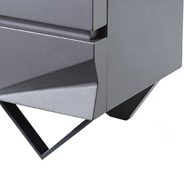 Wooden Nightstand with 2 Drawers and V Shaped Metal Legs, Gray