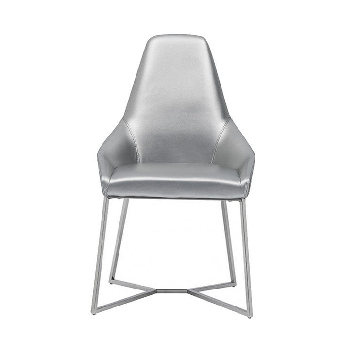 Leatherette Upholstered Dining Chair with Metal Base, Set of 2, Gray