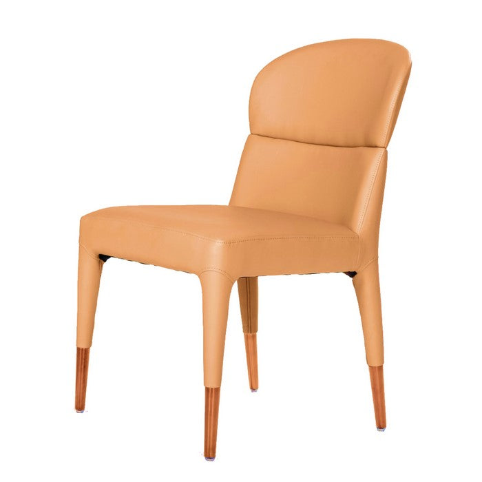 Wooden Dining Chairs with Stitched Curved Backrest, Set of 2, Orange