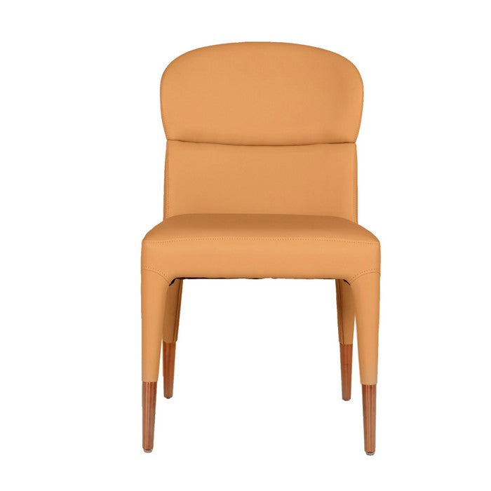 Wooden Dining Chairs with Stitched Curved Backrest, Set of 2, Orange