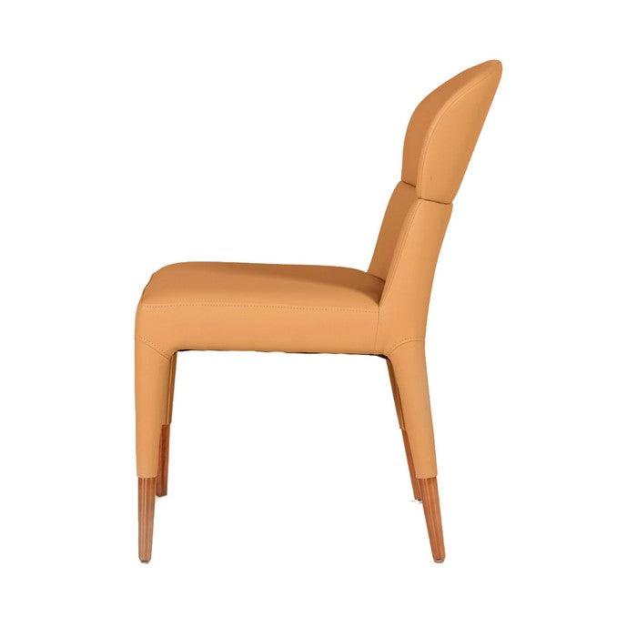 Wooden Dining Chairs with Stitched Curved Backrest, Set of 2, Orange
