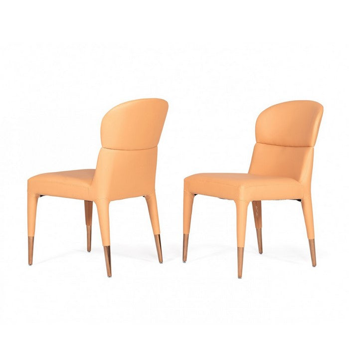Wooden Dining Chairs with Stitched Curved Backrest, Set of 2, Orange