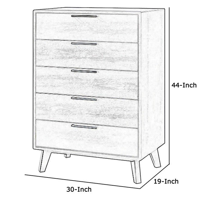 5 Drawer Wooden Chest with Metal Bar Handles and Tapered Legs, Gray