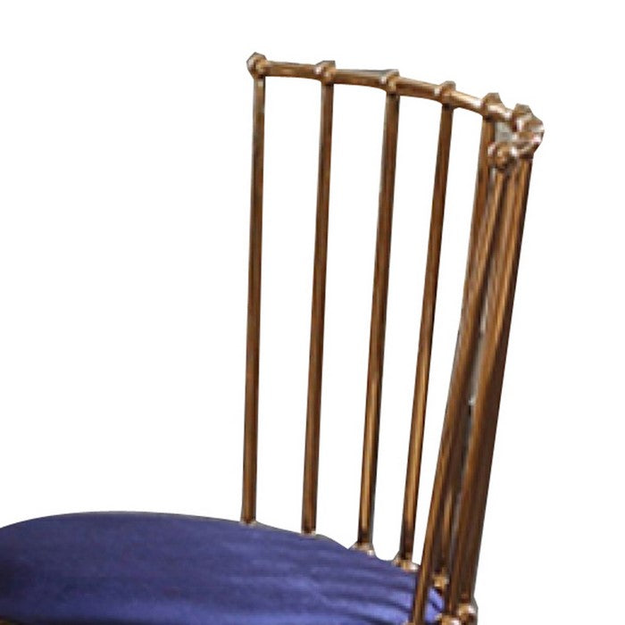 Contemporary Dining Chair with Slated Metal Backrest,Set of 2,Blue and Gold