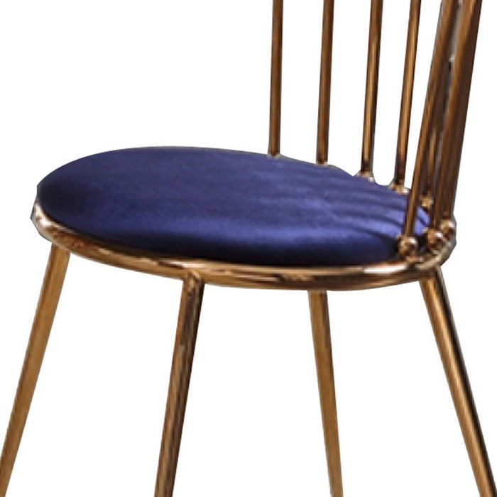 Contemporary Dining Chair with Slated Metal Backrest,Set of 2,Blue and Gold
