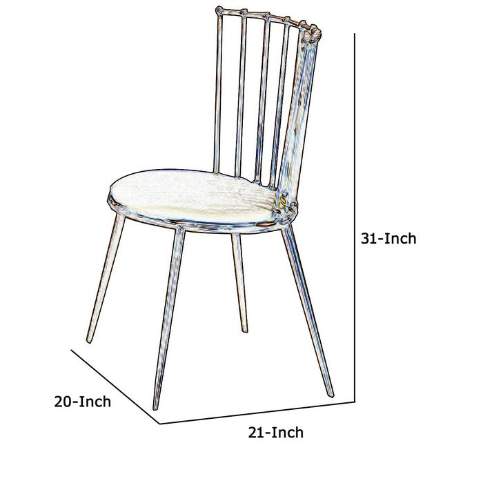 Contemporary Dining Chair with Slated Metal Backrest,Set of 2,Blue and Gold
