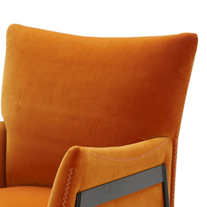Fabric Upholstered Lounge Chair with Metal Frame, Orange and Black