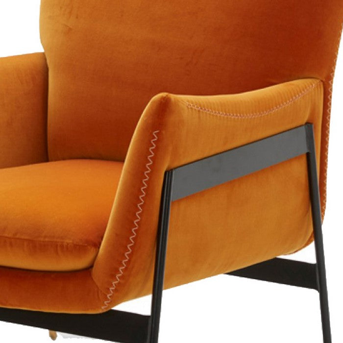 Fabric Upholstered Lounge Chair with Metal Frame, Orange and Black