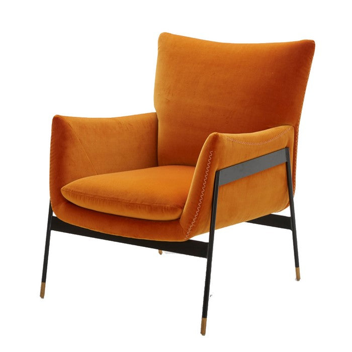 Fabric Upholstered Lounge Chair with Metal Frame, Orange and Black