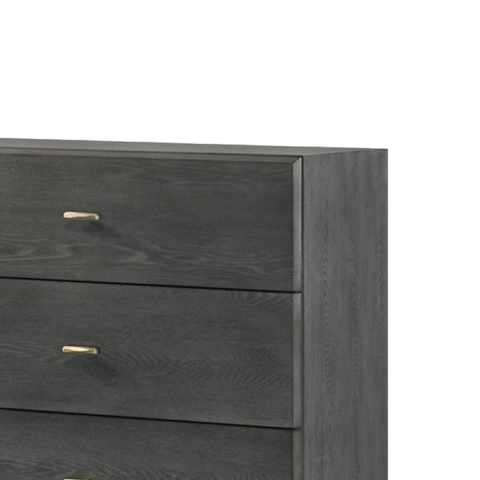 5 Drawer Wooden Chest with Metal Hairpin Legs, Gray and Gold