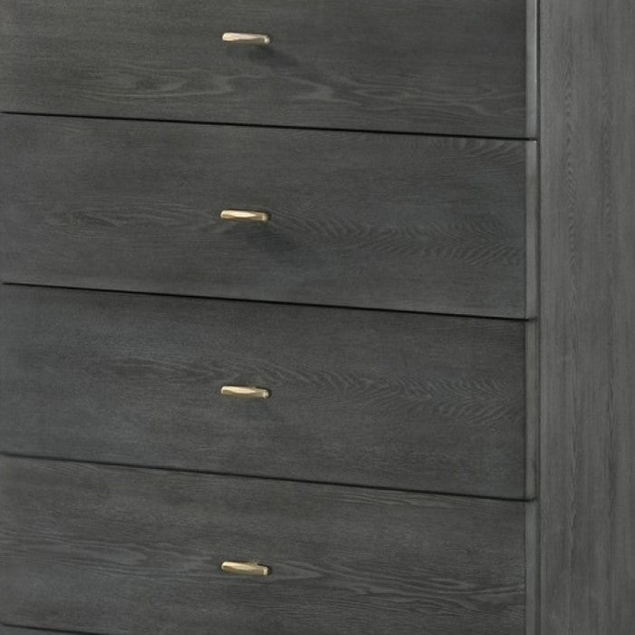 5 Drawer Wooden Chest with Metal Hairpin Legs, Gray and Gold