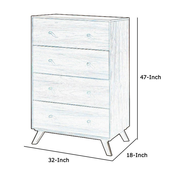 4 Drawer Wooden Chest with Knob Handles and Tapered Legs, Brown