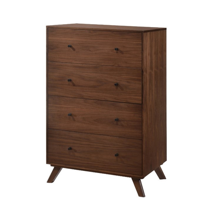 4 Drawer Wooden Chest with Knob Handles and Tapered Legs, Brown