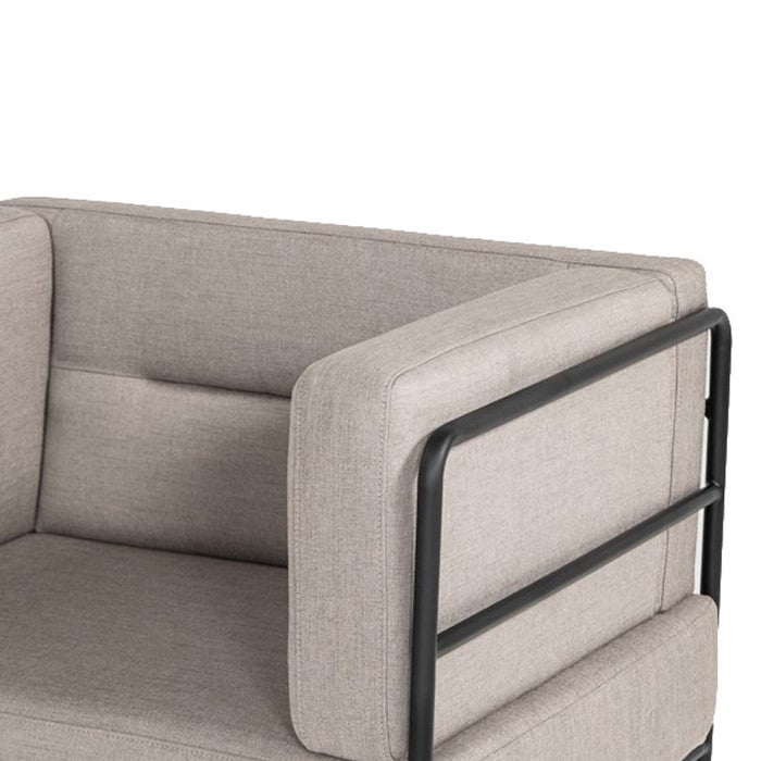 Fabric Upholstered Lounge Chair with Tubular Metal Frame, Gray and Black