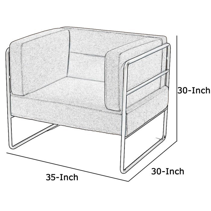 Fabric Upholstered Lounge Chair with Tubular Metal Frame, Gray and Black