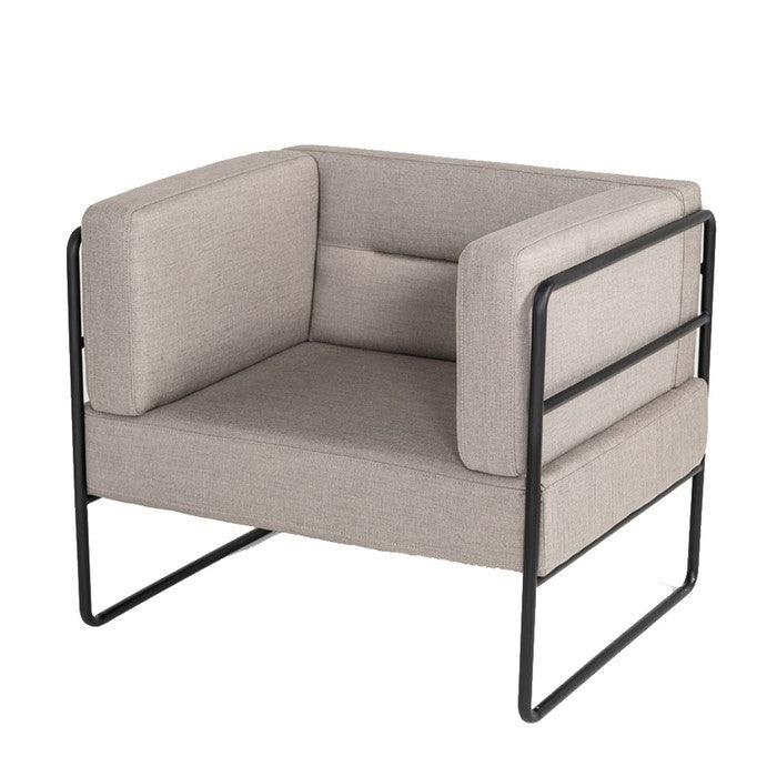Fabric Upholstered Lounge Chair with Tubular Metal Frame, Gray and Black