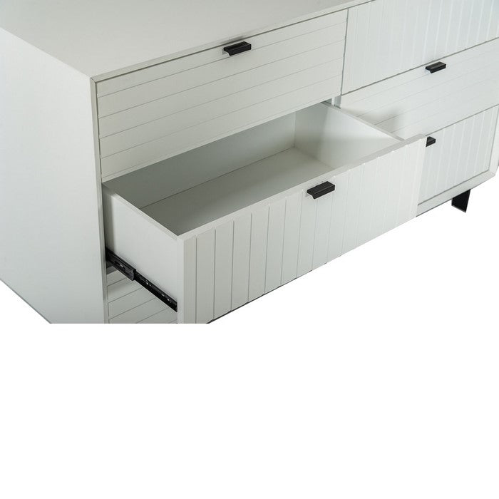 6 Drawer Wooden Dresser with Metal Handles and Legs, White and Black