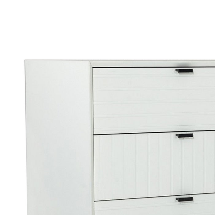 6 Drawer Wooden Dresser with Metal Handles and Legs, White and Black